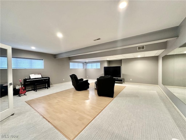 living room with light wood-type flooring