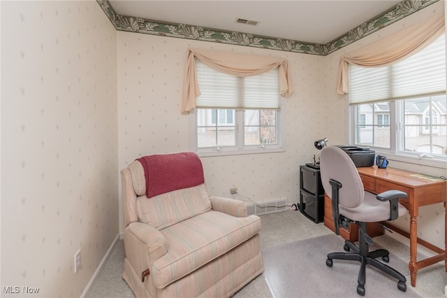 view of carpeted home office