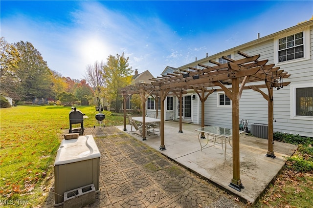 view of patio / terrace with cooling unit and a pergola