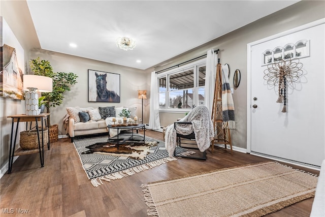 living room featuring dark hardwood / wood-style floors