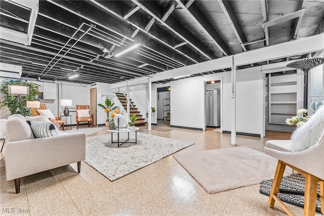 basement with an AC wall unit