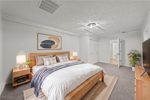 bedroom featuring a closet and carpet floors