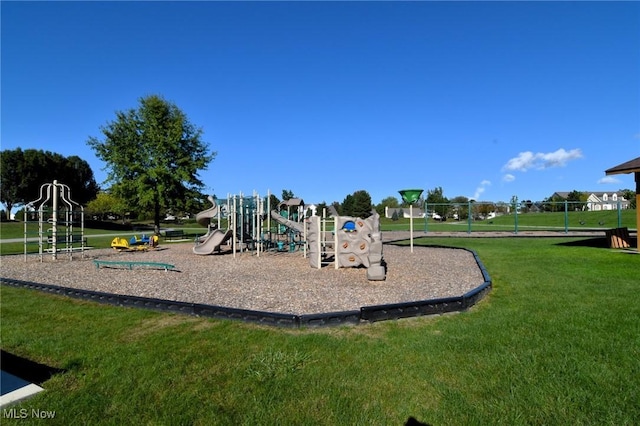 view of play area featuring a lawn