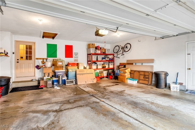 garage with a garage door opener