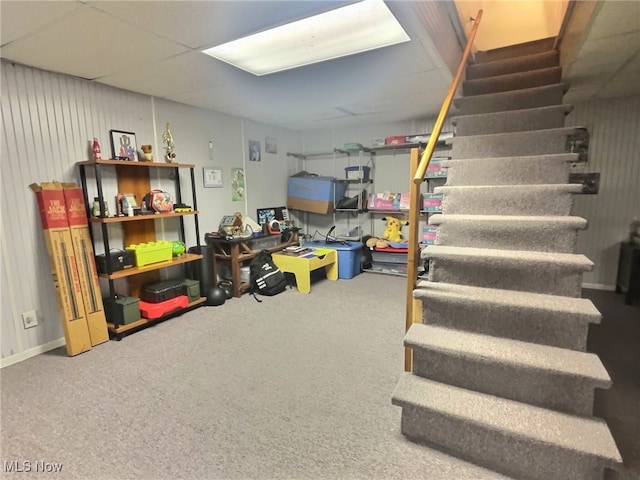 basement with carpet floors