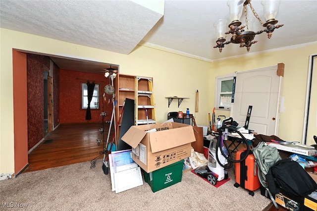 interior space featuring hardwood / wood-style flooring and an inviting chandelier