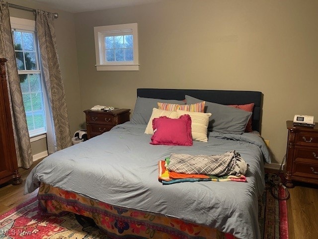 bedroom featuring multiple windows and wood-type flooring