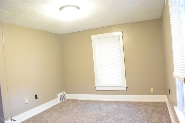 unfurnished room featuring light carpet and a textured ceiling