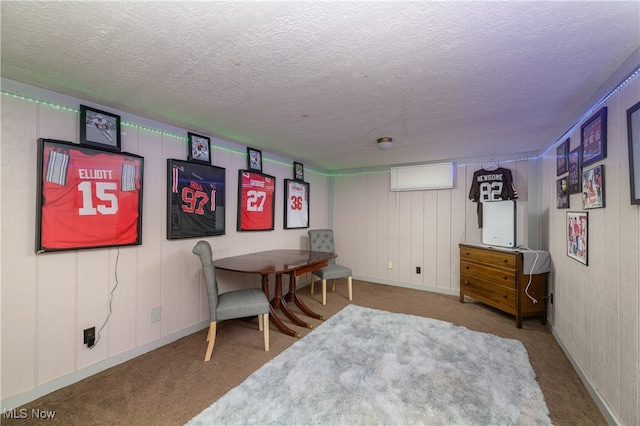 interior space with carpet flooring and a textured ceiling