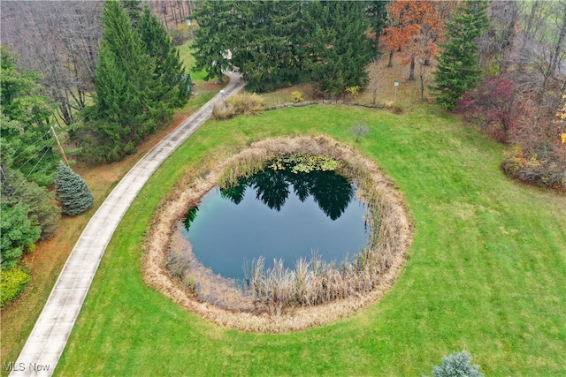 aerial view featuring a water view