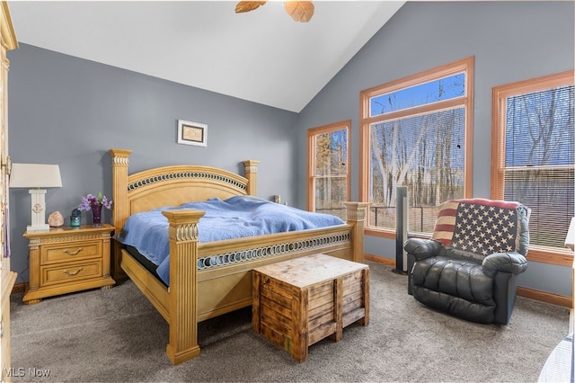 bedroom featuring multiple windows and dark carpet