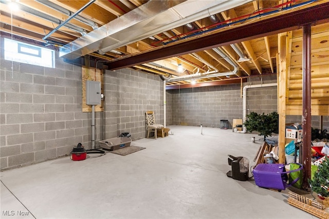 basement with electric panel