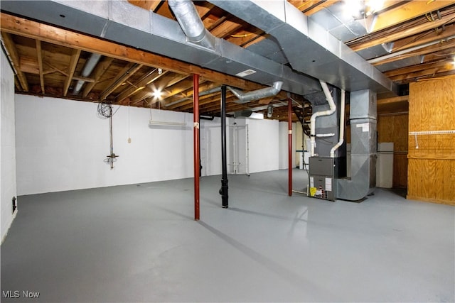 basement featuring heating unit