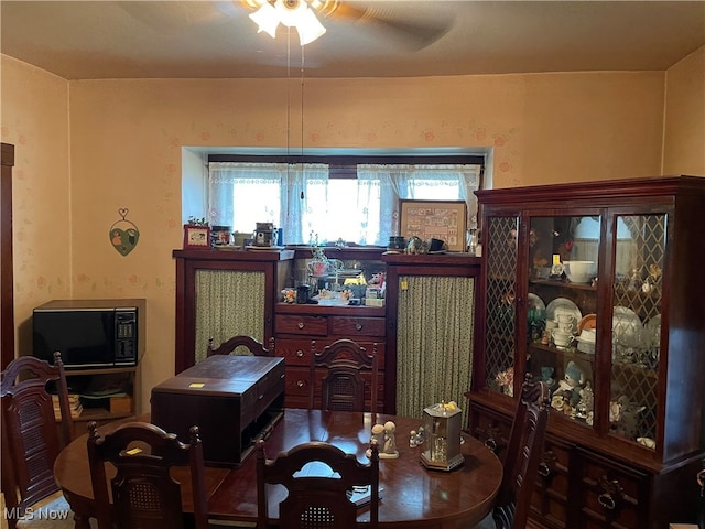 dining area featuring plenty of natural light and ceiling fan