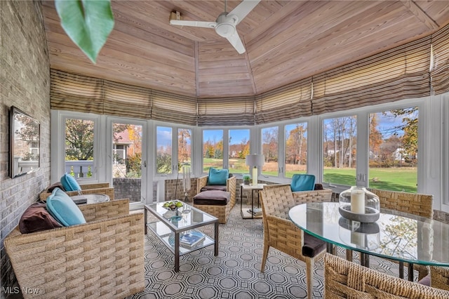 sunroom featuring wood ceiling