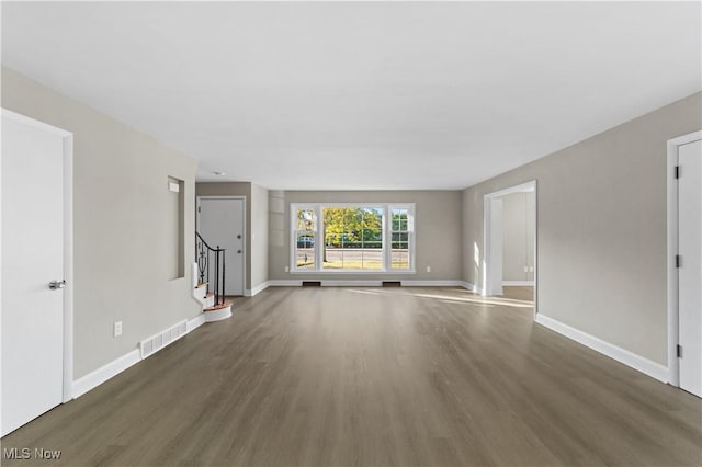 unfurnished living room featuring dark hardwood / wood-style floors