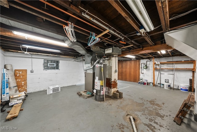 basement featuring water heater