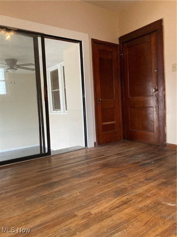 interior space featuring ceiling fan and hardwood / wood-style floors