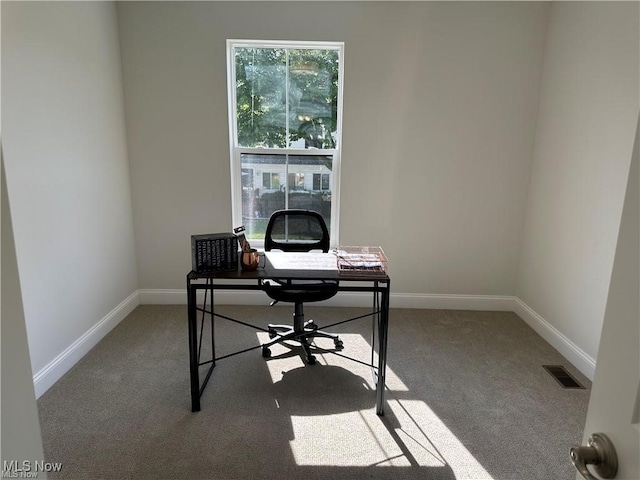 view of carpeted home office