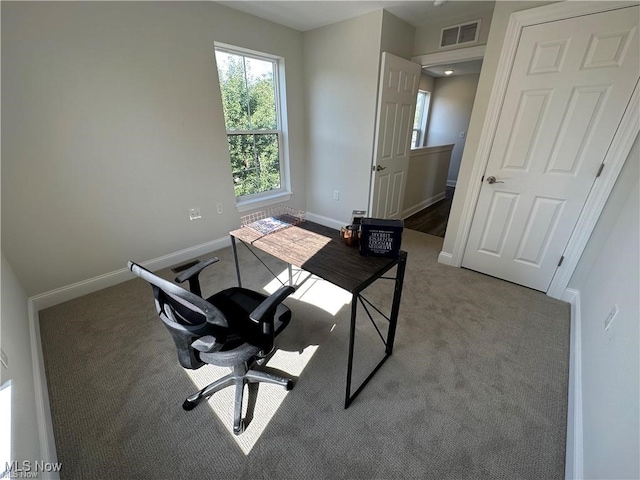 view of carpeted office space