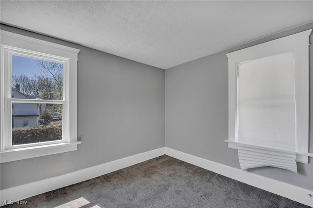 unfurnished room with carpet flooring and a textured ceiling