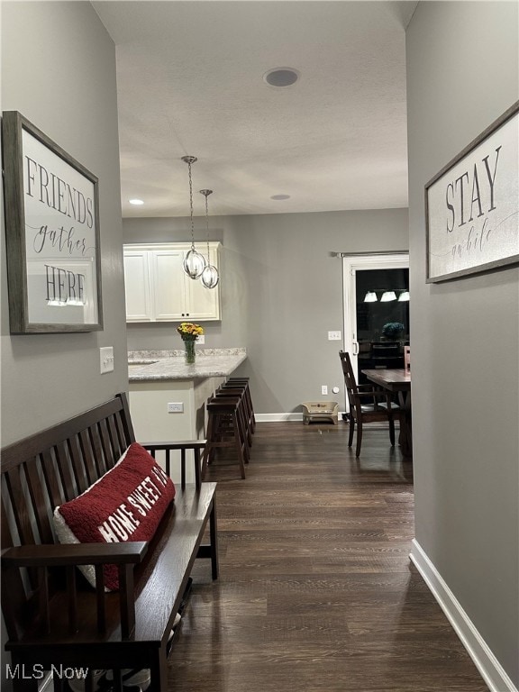 dining area with dark hardwood / wood-style flooring