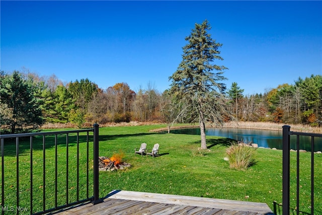 view of yard with a water view