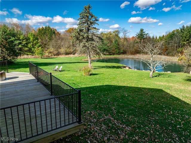 view of yard with a water view