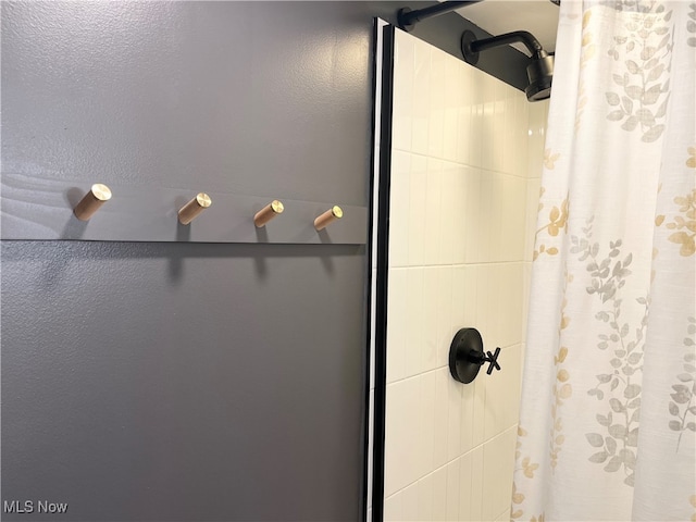 interior details with curtained shower