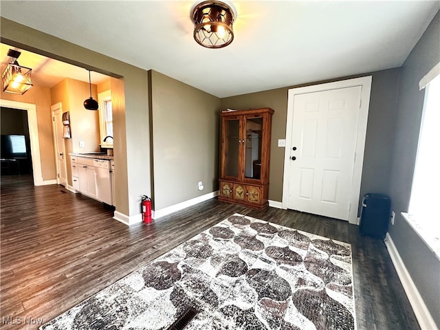 entryway featuring sink and dark hardwood / wood-style floors