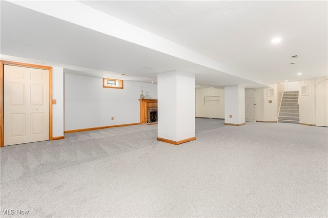 basement with carpet