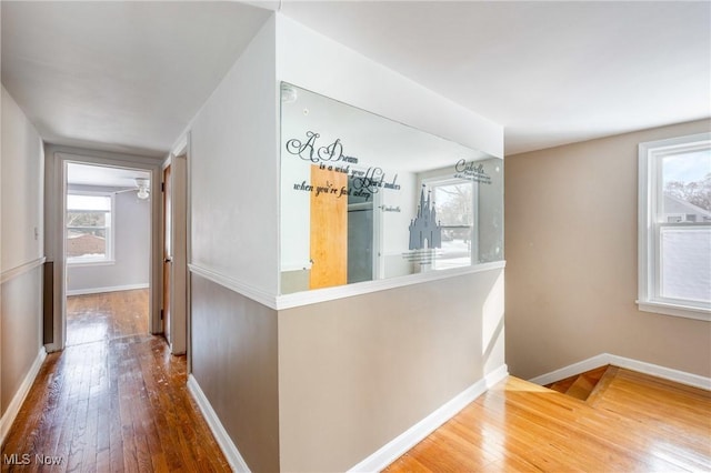 hallway with baseboards and wood finished floors