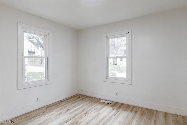 empty room featuring a wealth of natural light and light hardwood / wood-style flooring