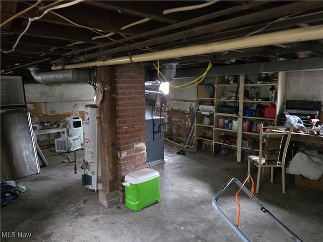 basement featuring water heater