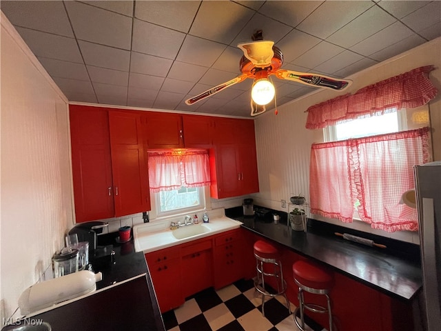 kitchen featuring ceiling fan and sink