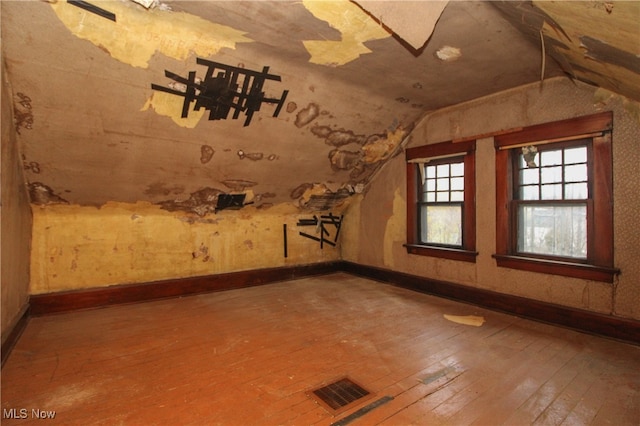 additional living space featuring wood-type flooring and lofted ceiling