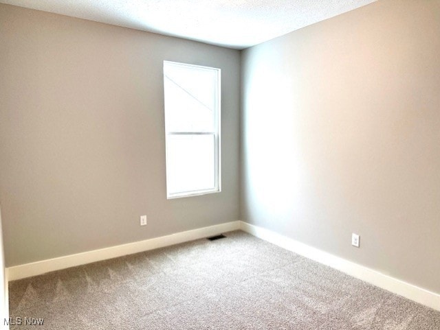 spare room featuring carpet floors and a textured ceiling