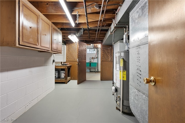 basement featuring gas water heater