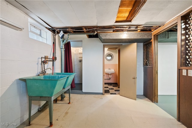 basement with sink