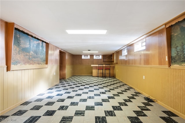 basement with wood walls