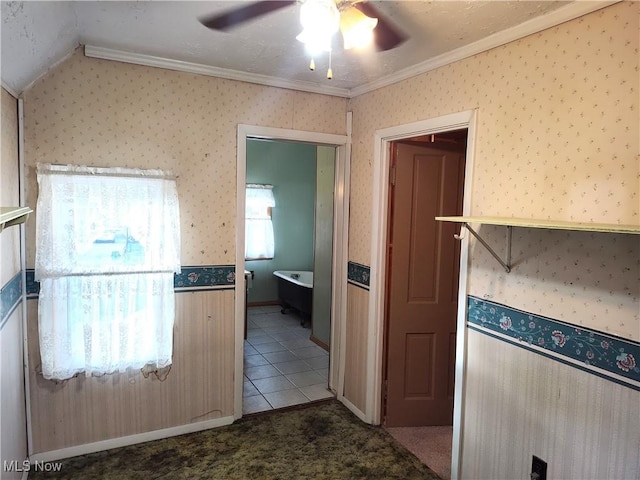 975 Broad St, Conneaut, OH 44030 - hallway with crown molding and carpet flooring