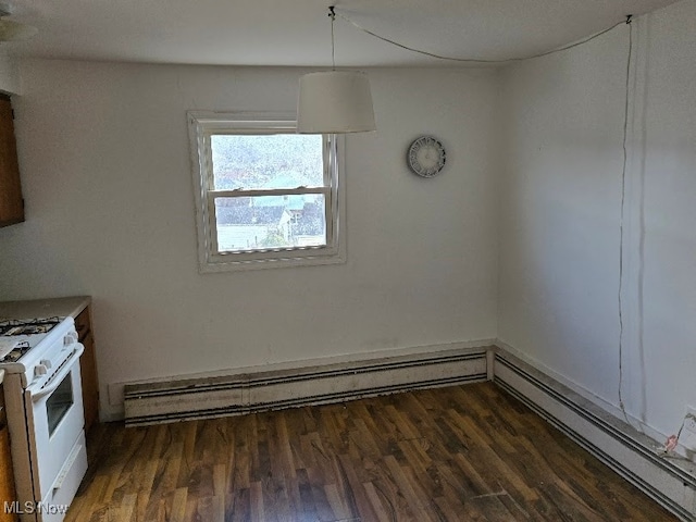 interior space with baseboard heating and dark hardwood / wood-style floors