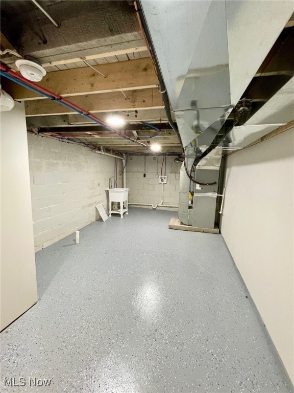 basement with heating unit