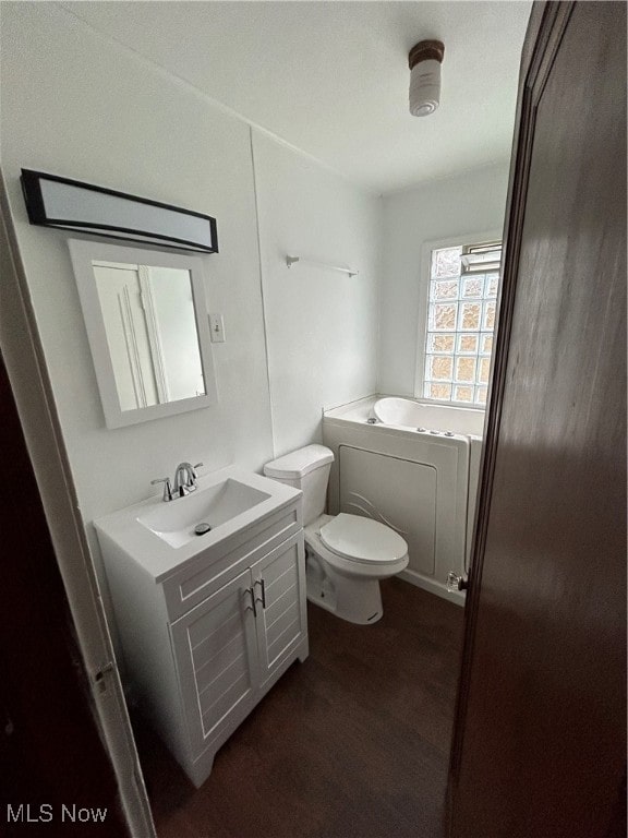 bathroom with vanity, toilet, and a bathing tub