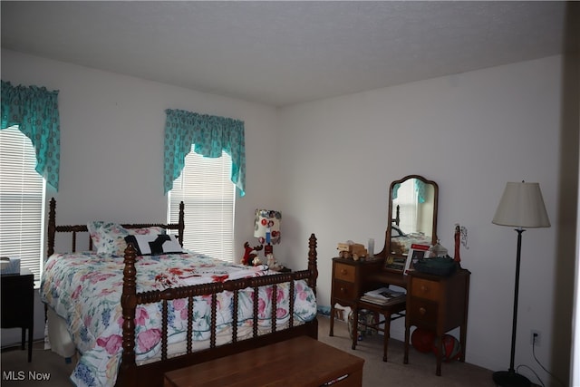 bedroom featuring multiple windows and carpet floors