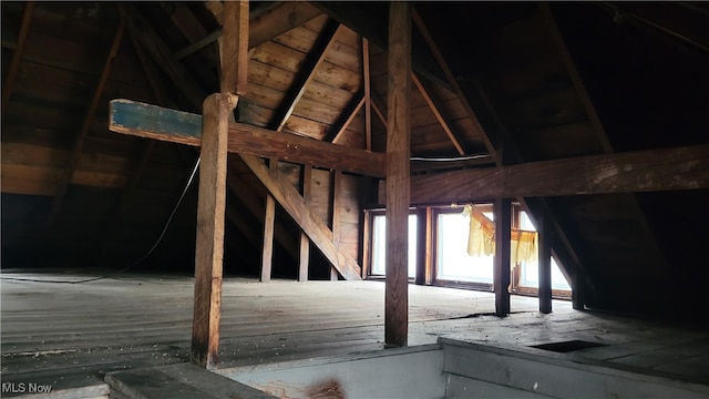 view of unfinished attic