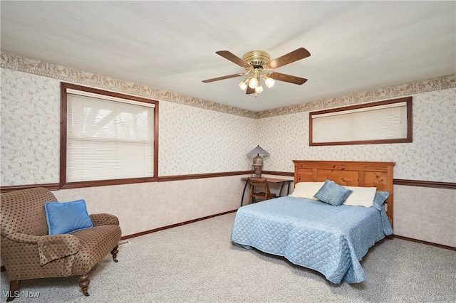 bedroom featuring carpet floors and ceiling fan