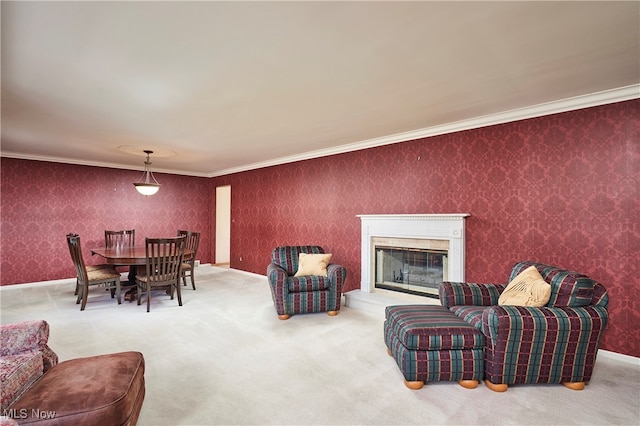 interior space with carpet and ornamental molding