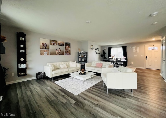 living room with hardwood / wood-style floors