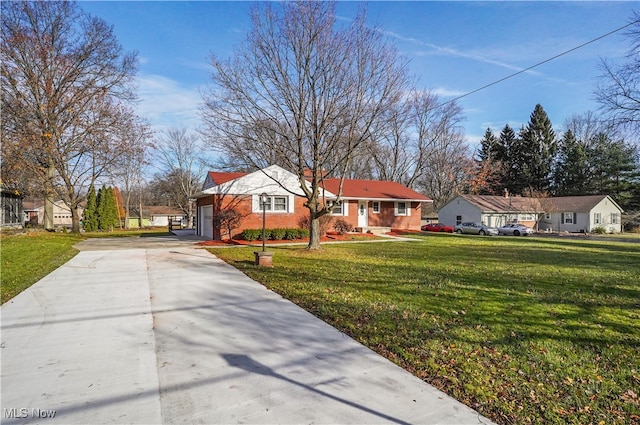 single story home with a front lawn and a garage